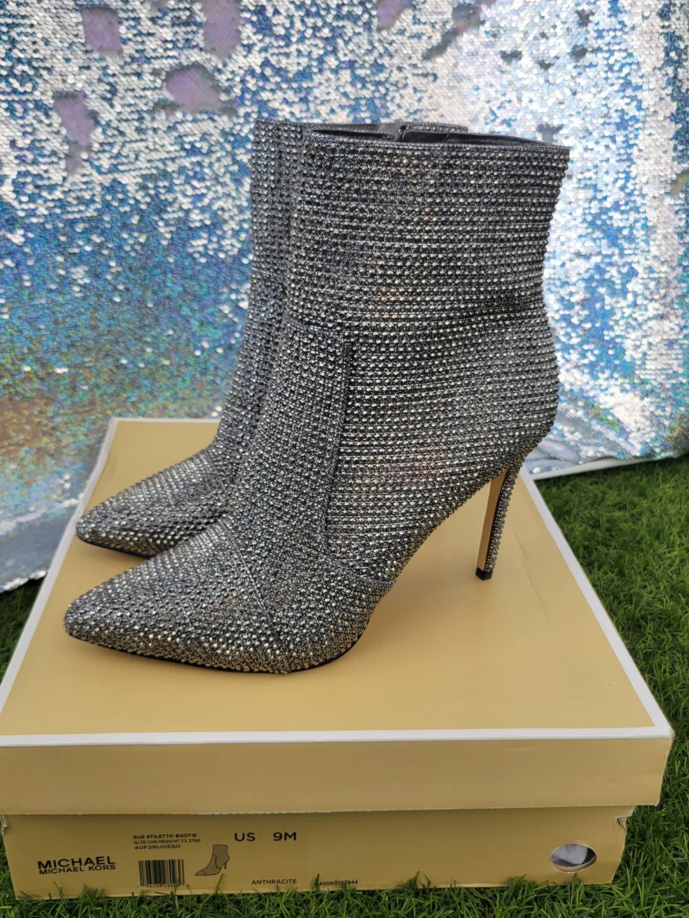Michael Kors Silver Crystal Embellished Stiletto Ankle Boots